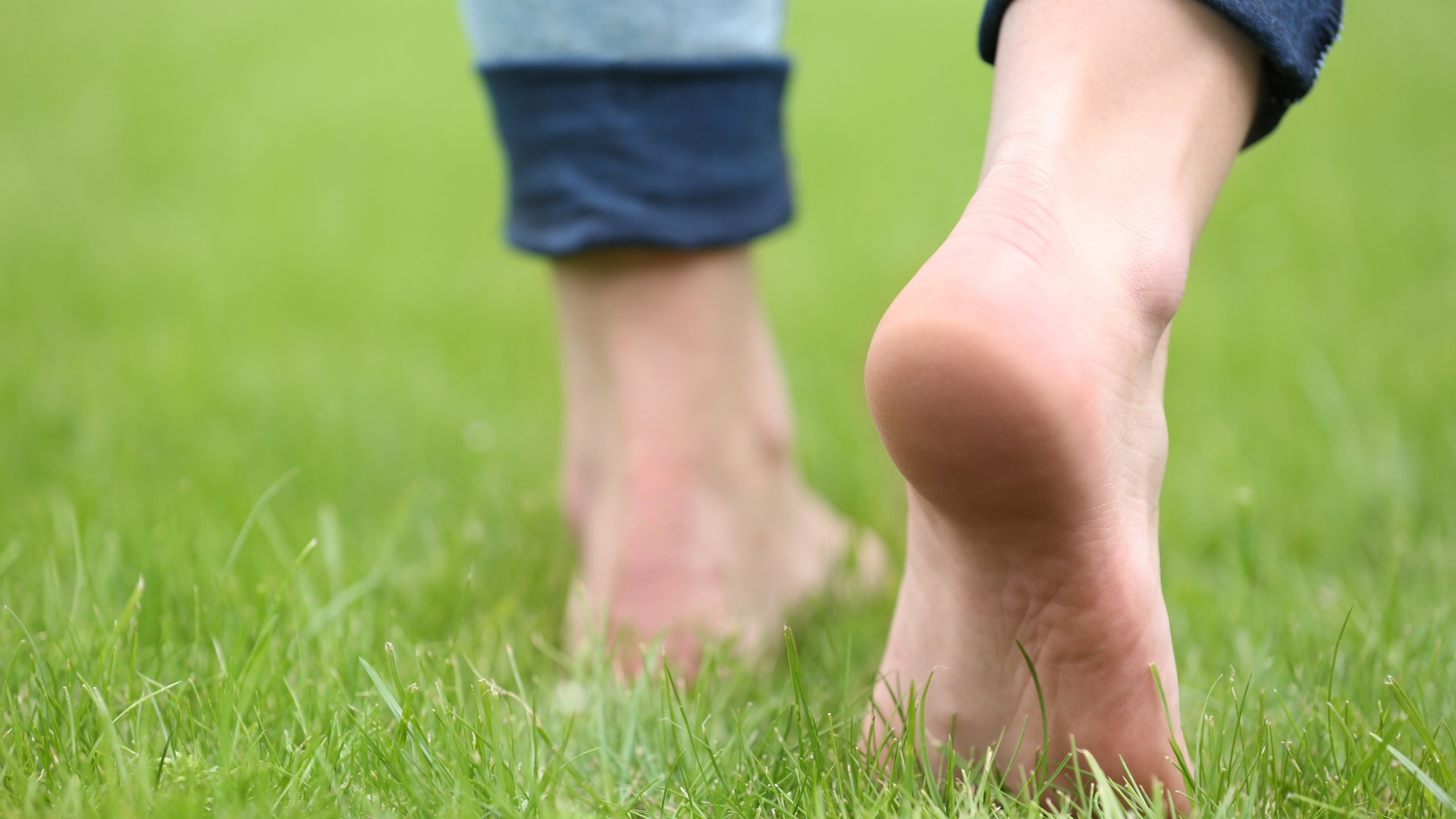 walking barefoot on grass