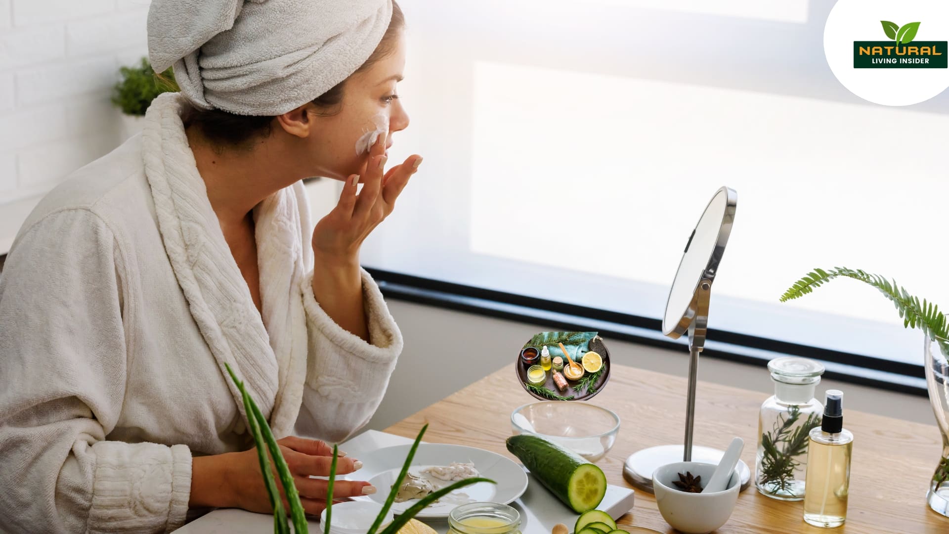 The lady is using natural products for her glowing skin.