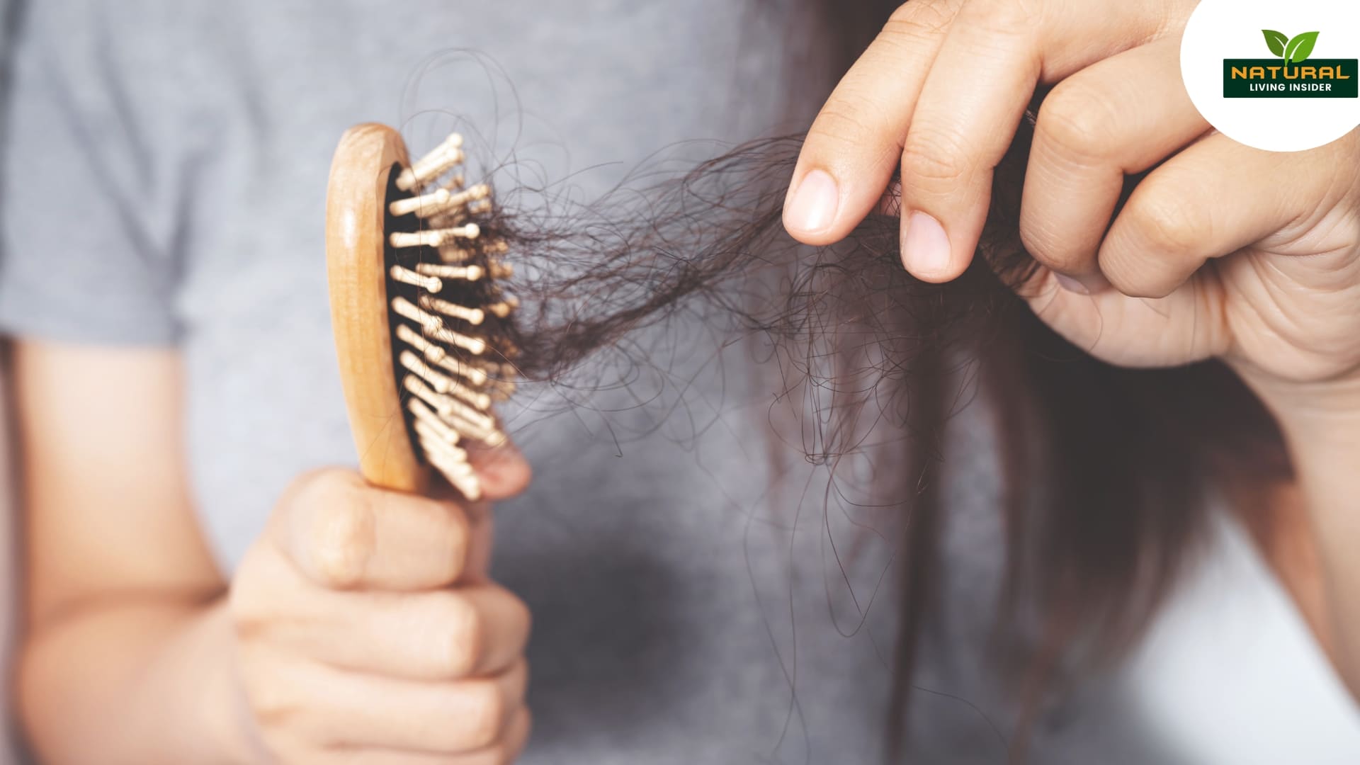 A woman is seen using a comb to brush her thinning hair, highlighting a serene moment of daily beauty routine.